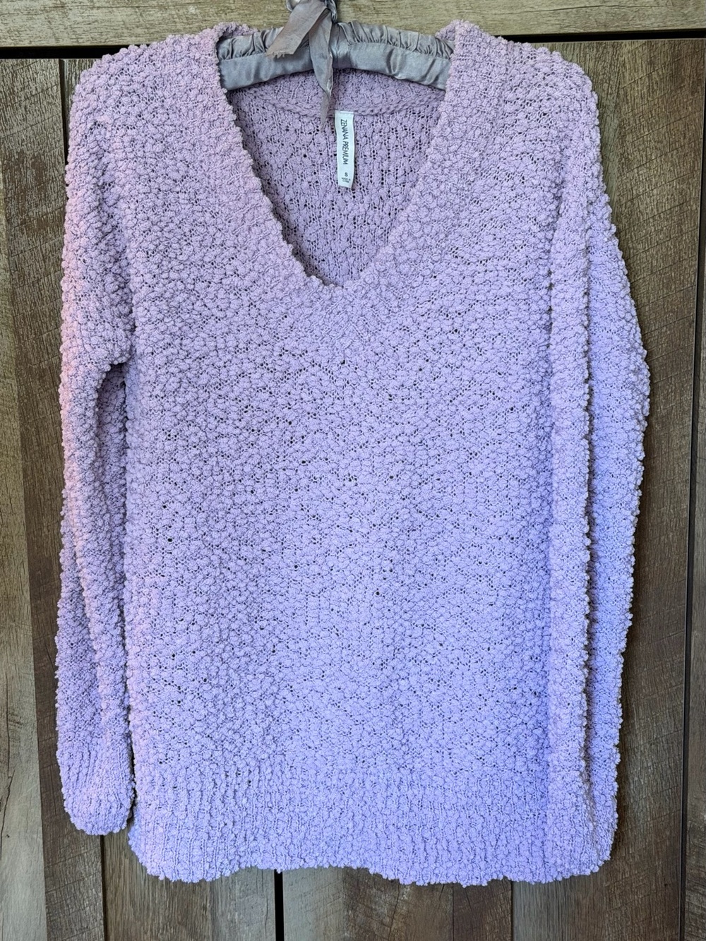 Zenana Outfitters Lavender Popcorn V-Neck Sweater